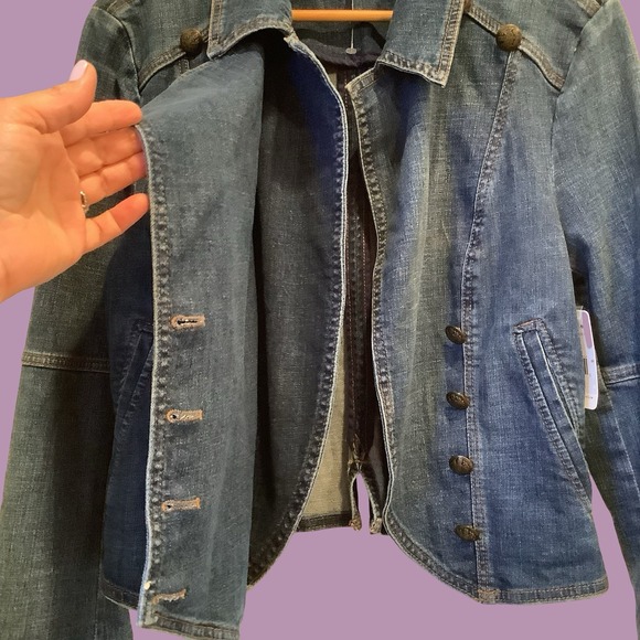 Free People Military Style Dark Wash Denim Jacket Sz L New - Picture 4 of 6